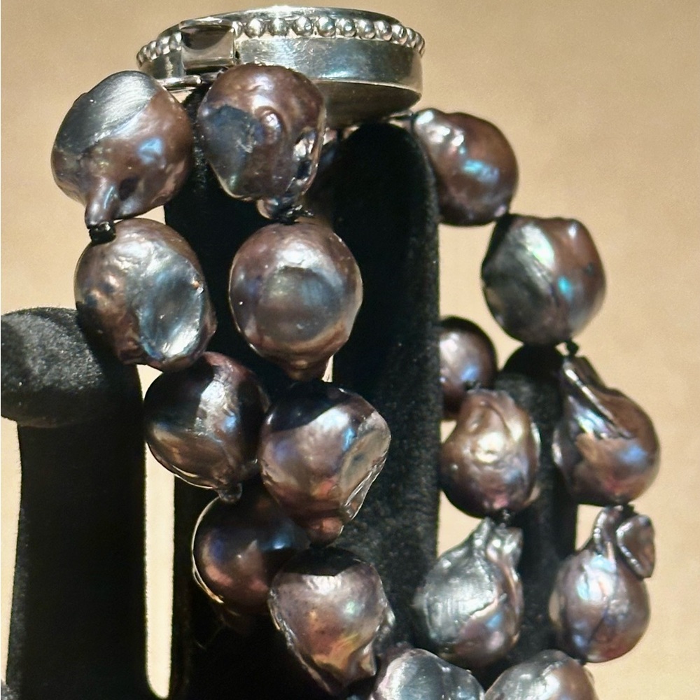 1944 George VI King Emperor Old Silver Half Rupee Dbl Baroque Pearl Bracelet - Picture 4 of 6